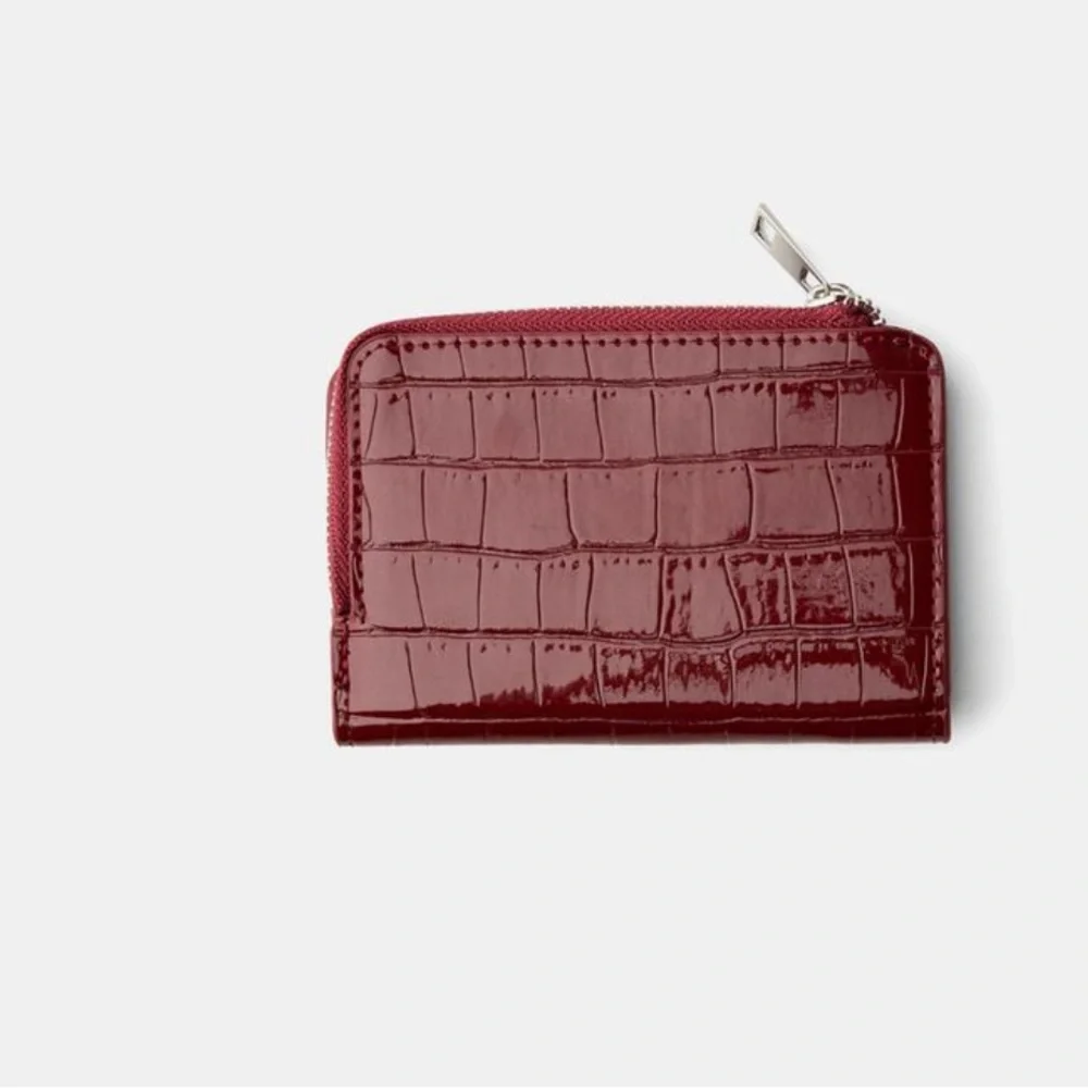 Bershka Croc-Embossed Burgundy Wallet